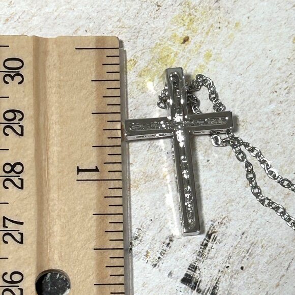 Sparkling Silver Clear Crystal Cross Pendant Necklace With Chain - Picture 11 of 11